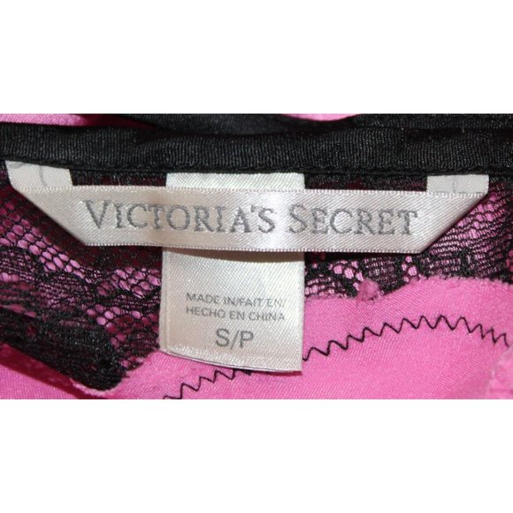 Victoria's Secret Pink Satin Black Lace Chemise Negligee sz S Lingerie Slit - Picture 5 of 6